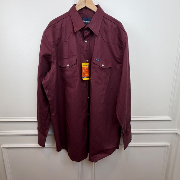 Wrangler Other - Wrangler Cowboy Cut Western Shirt Burgundy‎ Cotton Snap Front Tall 2XT MS70719